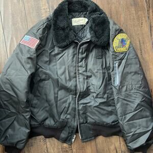 Vintage 80s Flight Jacket Outer Shell Full Zip Size L Large Black